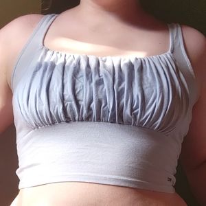 Light Blue Hollister Cropped Rouched Tank